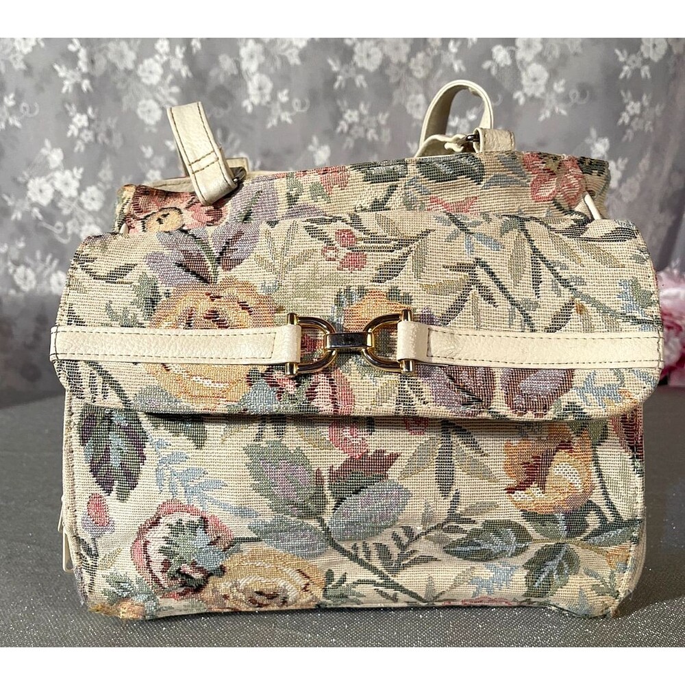 Vintage 80s Floral Tapestry Shoulder Bag Organizer Purse Cottagecore Granny Chic
